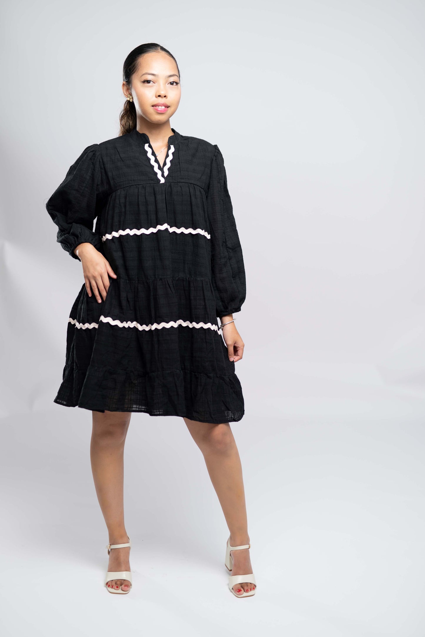 Signature Collection-Fit & Flare Puff Sleeve Dress