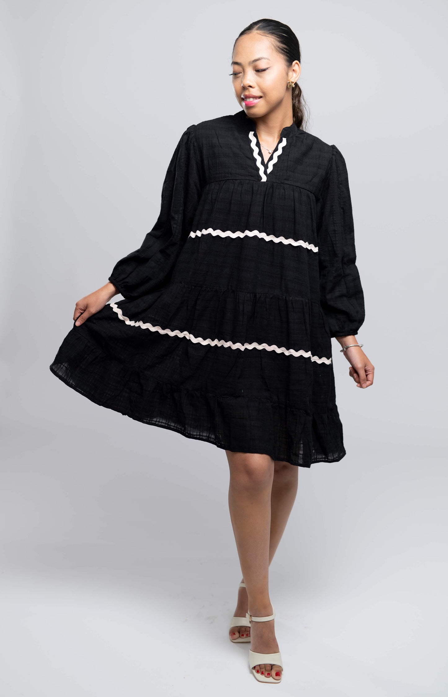 Signature Collection-Fit & Flare Puff Sleeve Dress