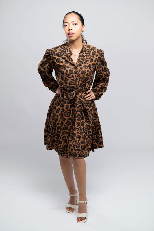 Coffee Brown & Black Animal Print Dress.