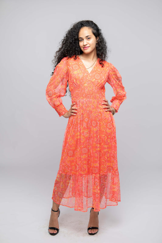 SB- Floral Print A-Line Midi Dress