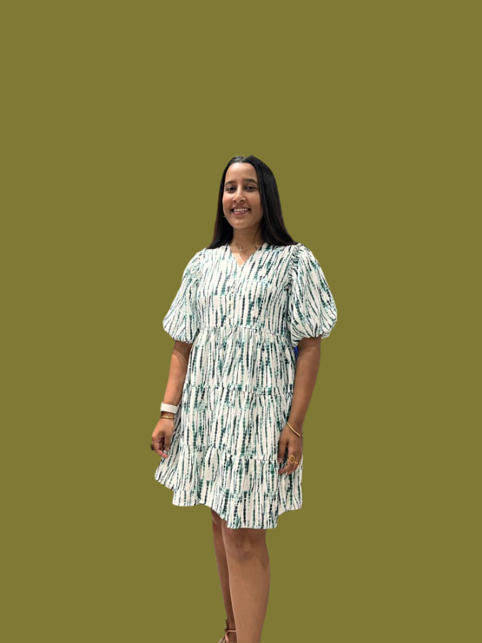 SB white and green pattern dress