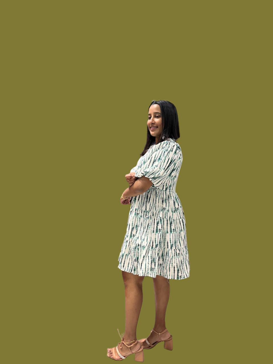 SB white and green pattern dress